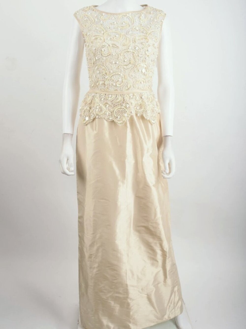 TERI JON 18 lovely CHAMPAGE TAFFETA ILLUSION LACE SHEATH GOWN Mob Dress NWT